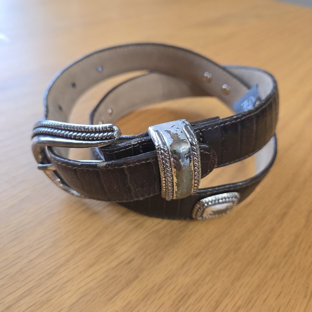 VTG Brighton Womens S 28 Belt EQUESTRIAN Croc Leather Brown